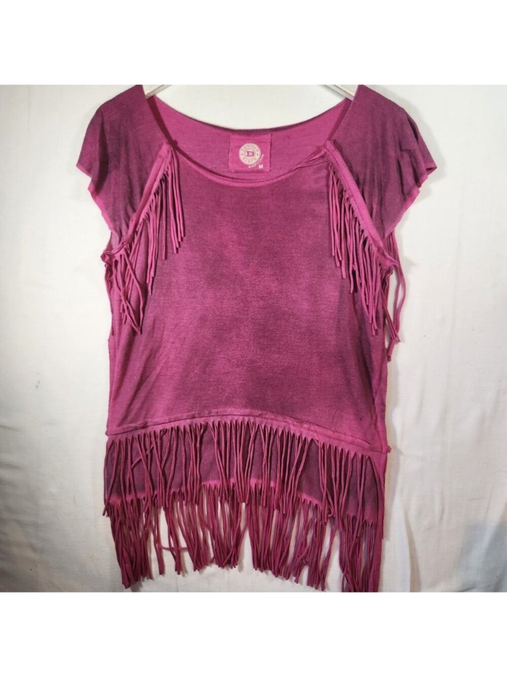 Double D Ranchwear Pink Fringe Western Boho Mineral Wash Top Womens Medium